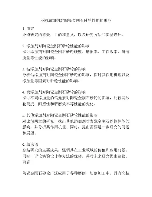 不同添加剂对陶瓷金刚石砂轮性能的影响