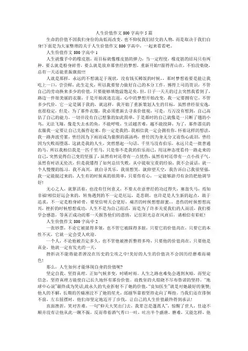 人生价值作文800字高中5篇