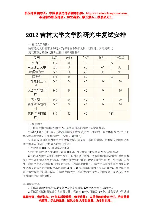 2012吉林大学文学院研究生复试安排