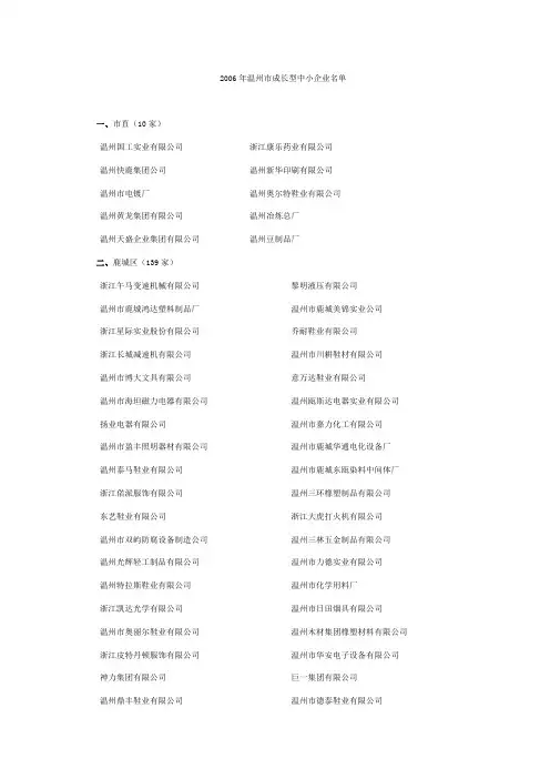 温州市中小企业名单