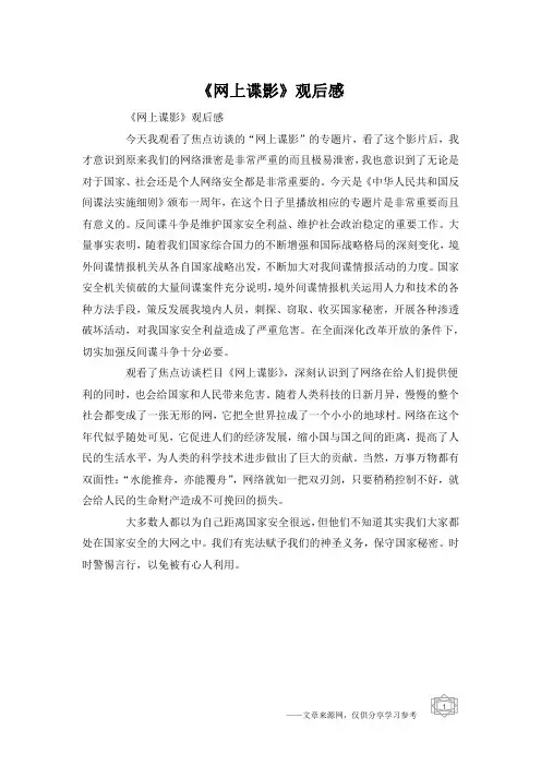 《网上谍影》观后感