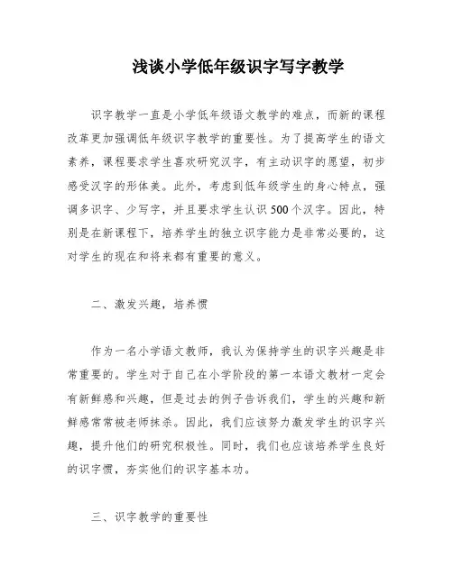 浅谈小学低年级识字写字教学