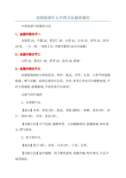 身体除湿什么中药方法最快最好