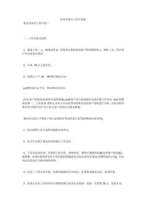 业务员每日工作计划表