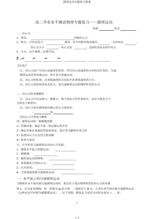 圆周运动专题复习教案