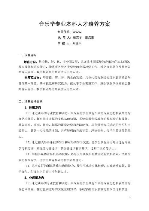 音乐学专业本科人才培养方案
