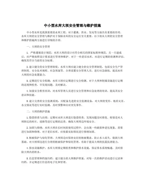 中小型水库大坝安全管理与维护措施
