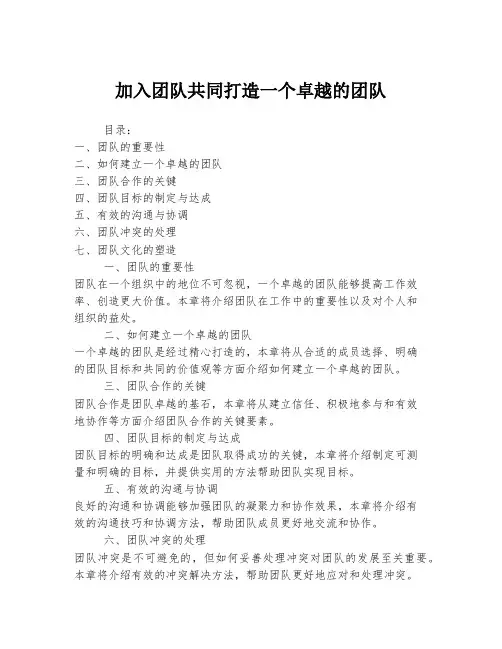 加入团队共同打造一个卓越的团队