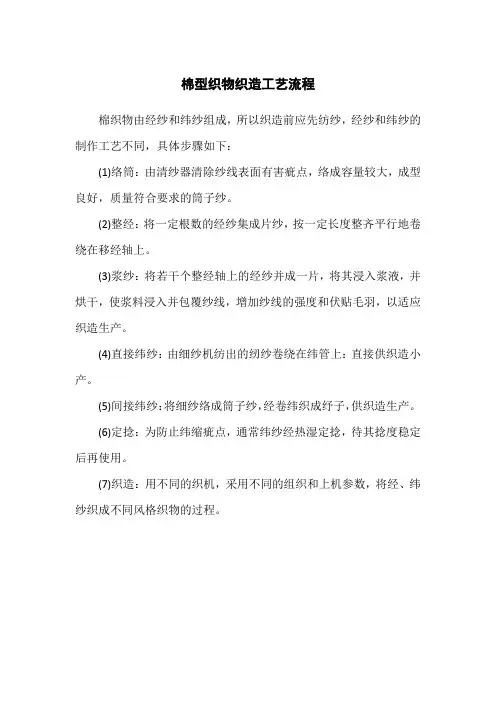 棉型织物织造工艺流程