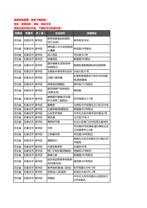 新版河北省石家庄市新华区保健品企业公司商家户名录单联系方式地址大全189家