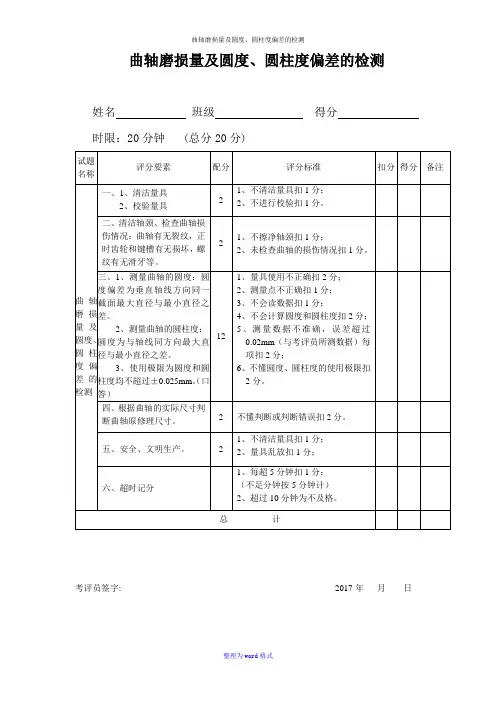 曲轴磨损量及圆度、圆柱度偏差的检测