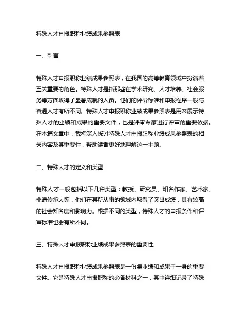 特殊人才申报职称业绩成果参照表