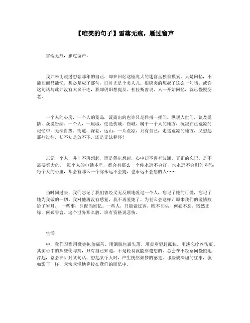 【唯美的句子】雪落无痕,雁过留声