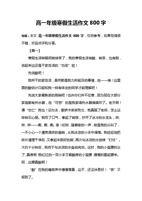 高一年级寒假生活作文800字