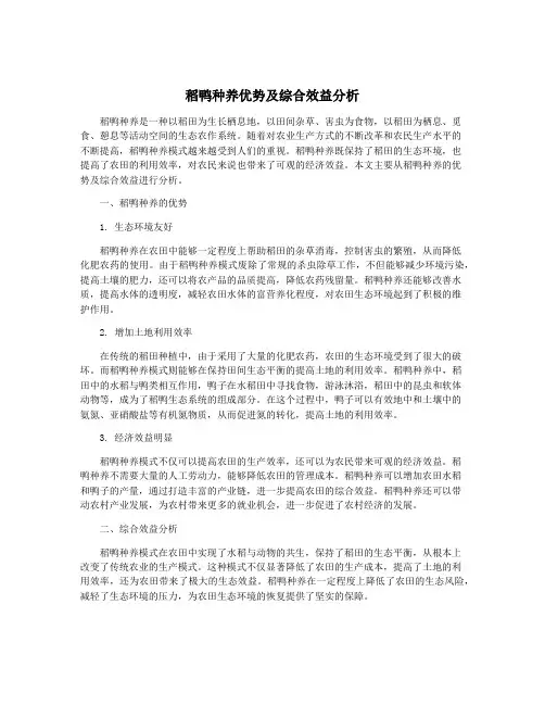 稻鸭种养优势及综合效益分析