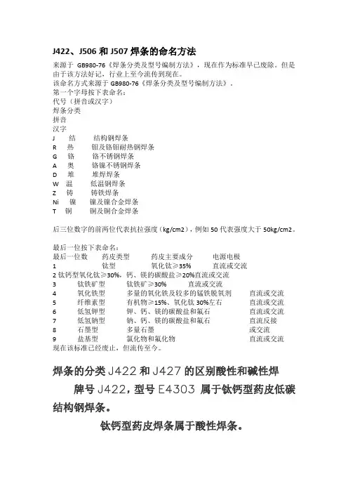 J422J427J507J507R焊条的区别及型号