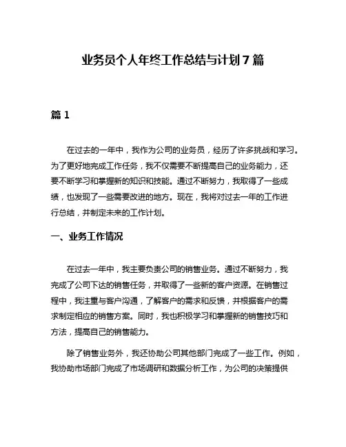 业务员个人年终工作总结与计划7篇