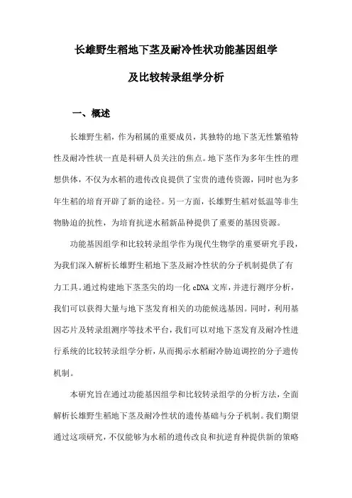 长雄野生稻地下茎及耐冷性状功能基因组学及比较转录组学分析