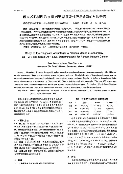超声、CT、MRI和血清AFP对原发性肝癌诊断的对比研究