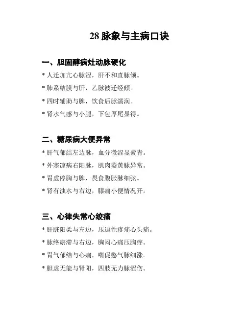 28脉象与主病口诀