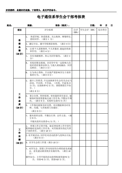 学生会干部考核表(部员)