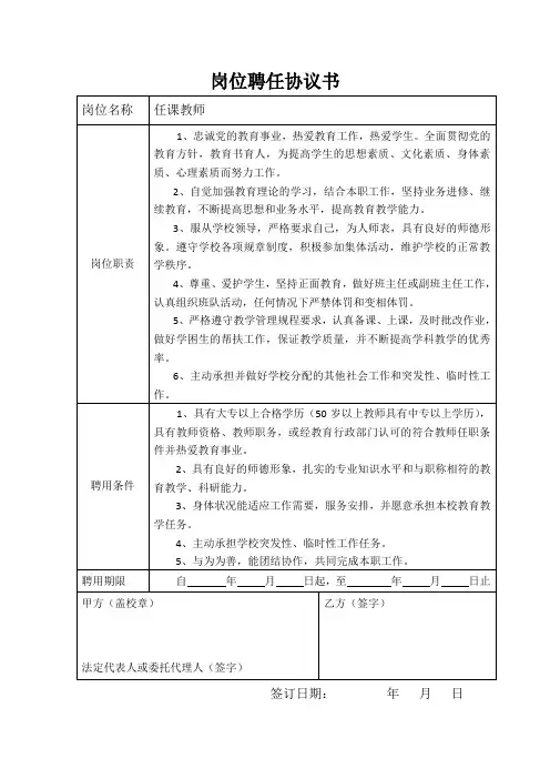 岗位聘任协议书(教师)