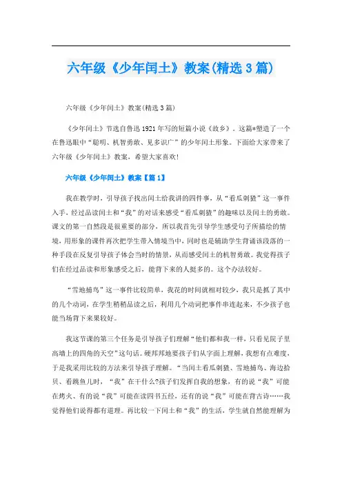 六年级《少年闰土》教案(精选3篇)