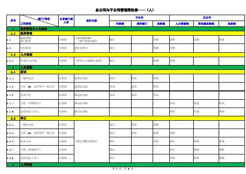 总公司与子公司管理授权明细表