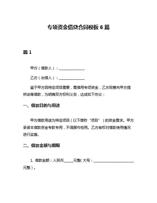 专项资金借贷合同模板6篇