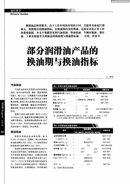 部分润滑油产品的换油期与换油指标