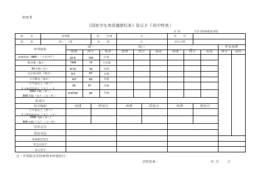 《国家学生体质健康标准》(高中样表)