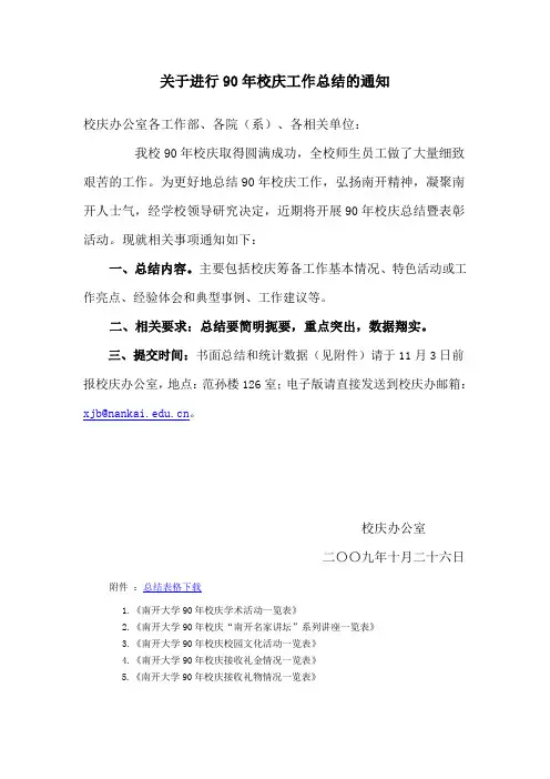 关于进行90年校庆工作总结的通知