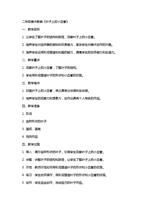 二年级美术教案《叶子上的小血管》