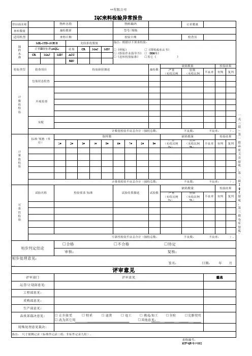 IQC来料检验异常报告(A)