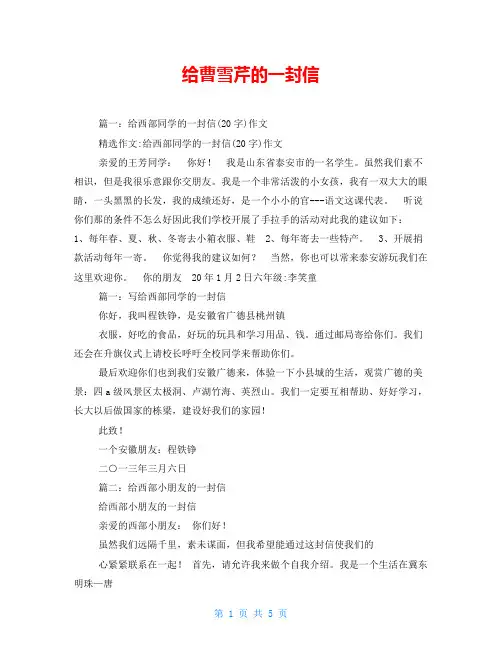 给曹雪芹的一封信