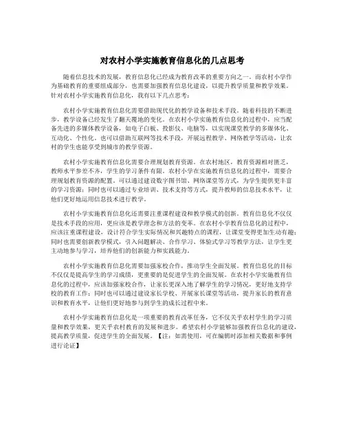 对农村小学实施教育信息化的几点思考