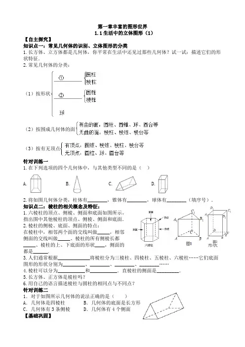 1.1生活中的立体图形(1)学案(五四制)数学六年级上册