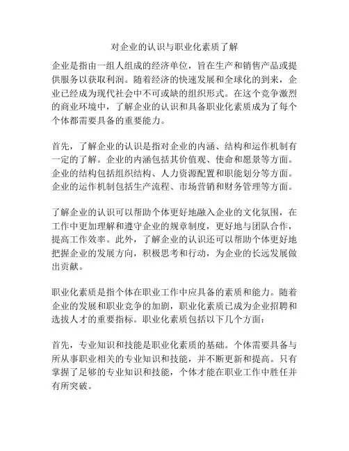 对企业的认识与职业化素质了解