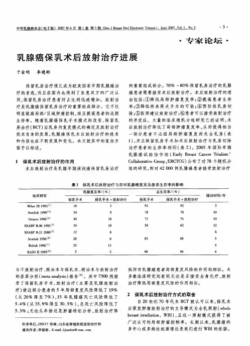 乳腺癌保乳术后放射治疗进展