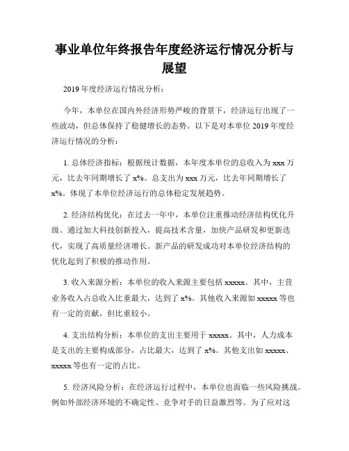 事业单位年终报告年度经济运行情况分析与展望
