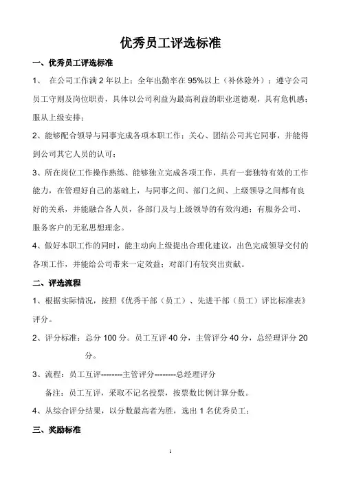 优秀干部(员工)、先进干部(员工)评选标准