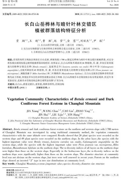 长白山岳桦林与暗针叶林交错区植被群落结构特征分析