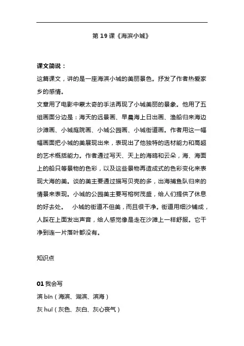 统编版三年级语文上册第19课《海滨小城》课文预习和知识点总结