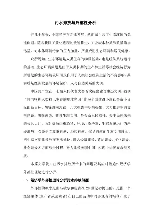 污水治理的经济学外部性分析
