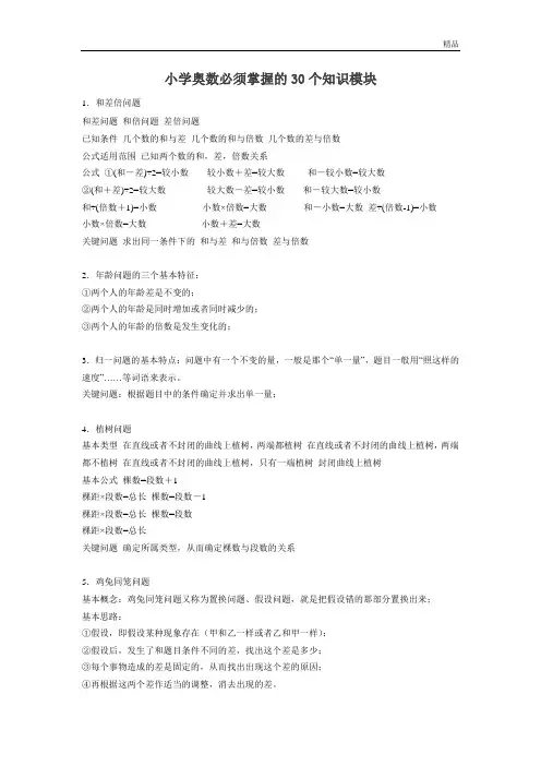 2020年小学奥数必须掌握的30个知识模块汇总(详细版)
