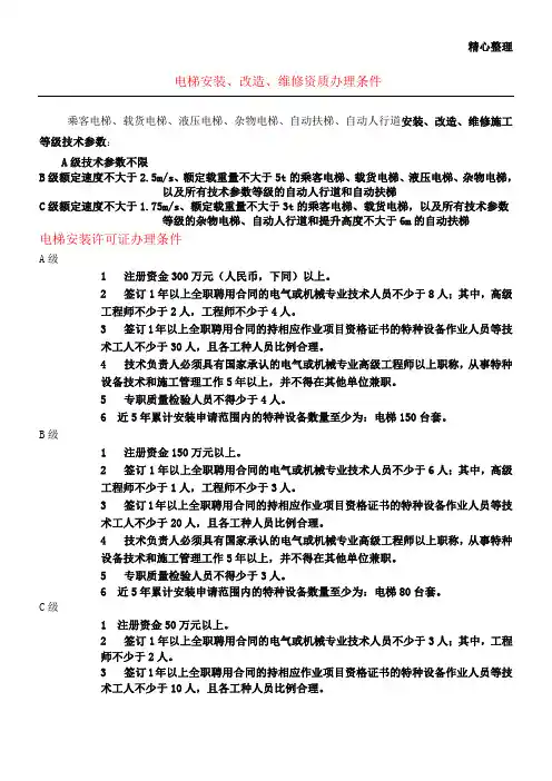 电梯安装、改造、维修资质办理条件