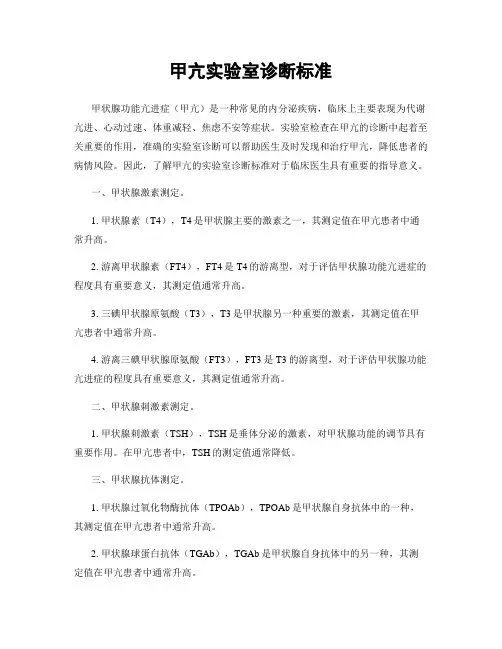 甲亢实验室诊断标准