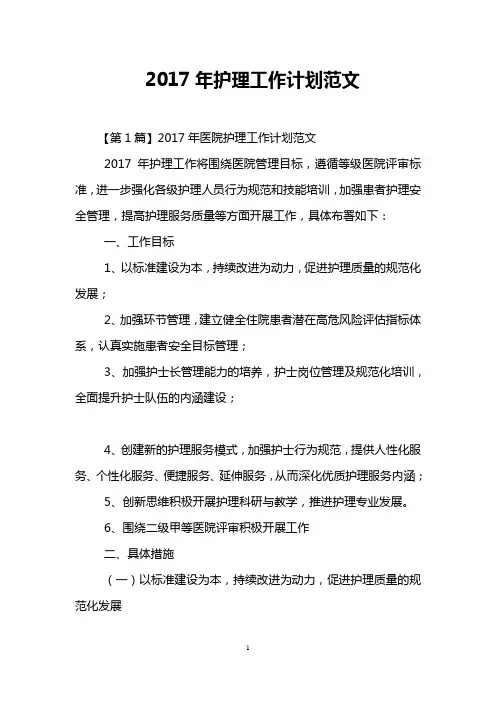 2017年护理工作计划范文