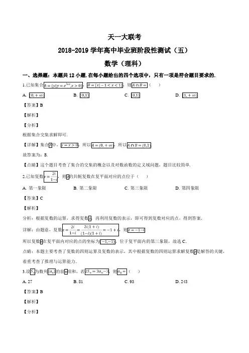 河南省天一大联考2019届高三阶段性测试(五)数学(理)试题(含精品解析)