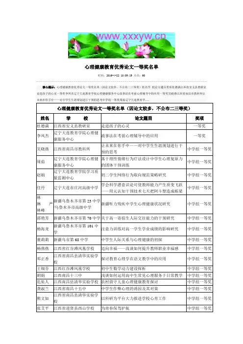 心理健康教育优秀论文一等奖名单